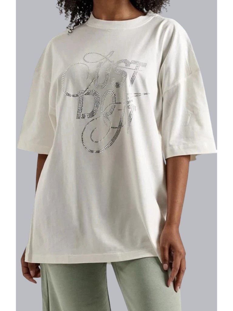 Nike Oversized White Tee With Rhinestone "Just Do It" Design Womens M